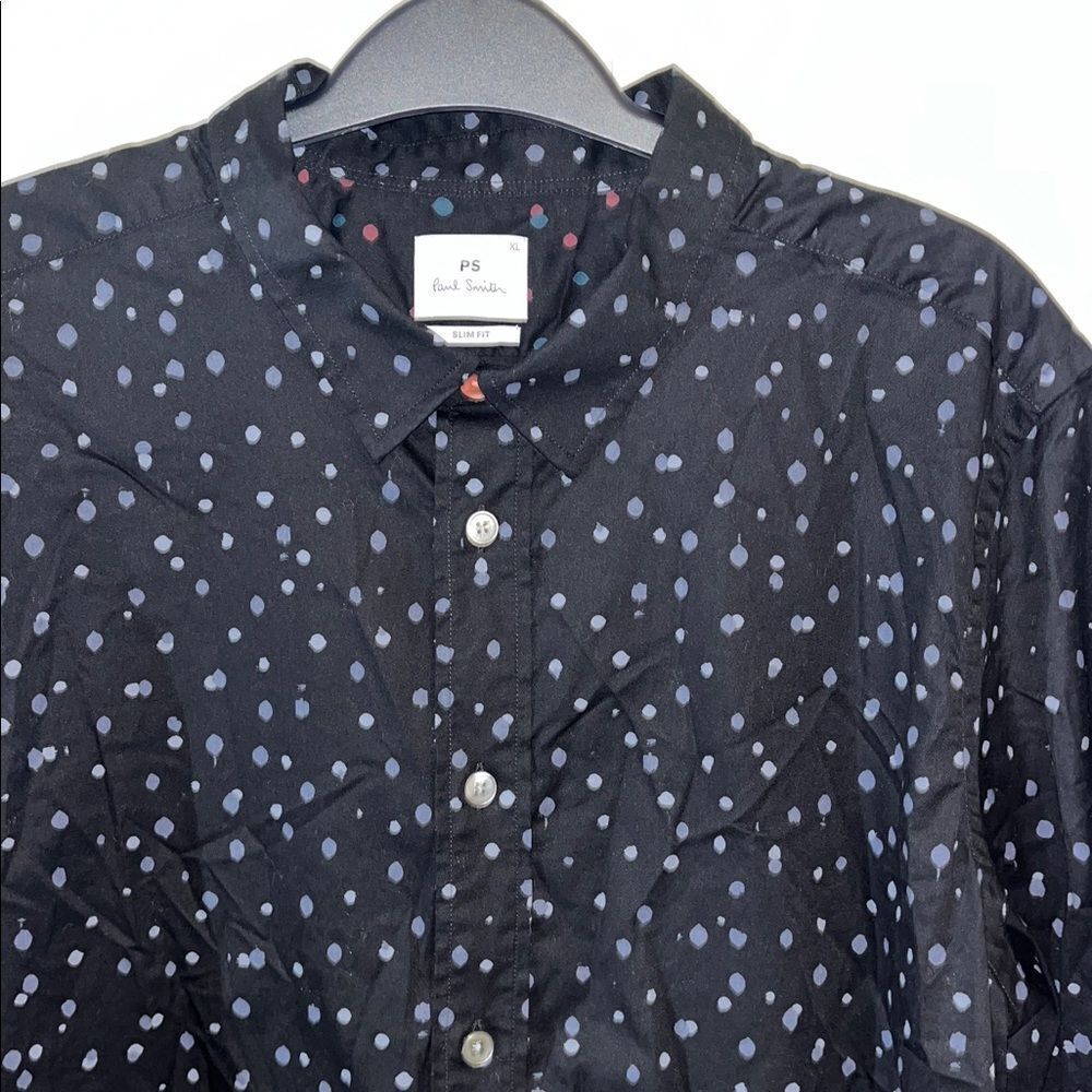 Paul Smith London Navy Blue Polka Dot Party 100% cotton Night out Shirt XL Slim